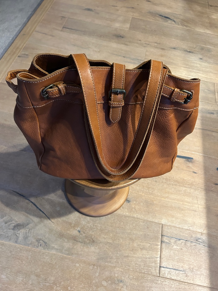 Structured Tan Nice Substantial Leather Shoulder Bag With Buckle Accents